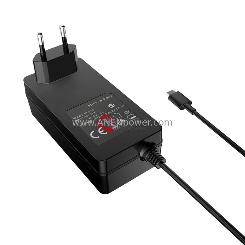 65W EU Plug USBC PD Power Adapter 20Volt 3.25A Output PD Power Supply
