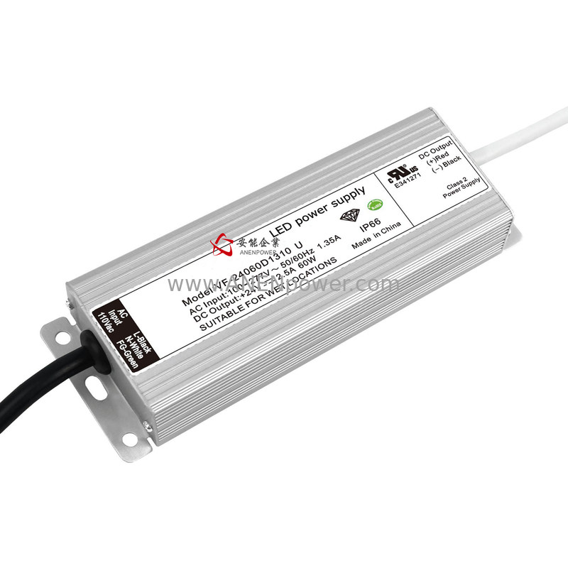 60W Waterproof Class 2 Power Supply 24V Constant Voltage LED Rainproof
