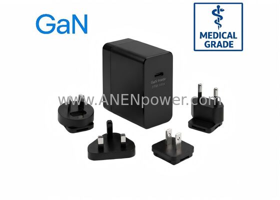 China PD 65W GaN USB-C Medical AC Adapter Power Supply Interchangeable Plugs 5V 9V 12V 15V 20V Multi-Voltage Output supplier