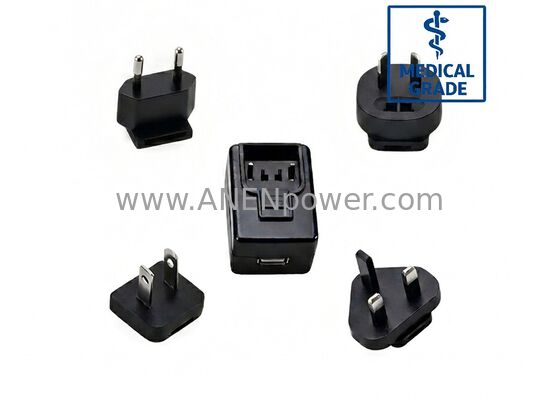 China 12W Medical AC/DC Adapter, Interchangeable Plug, UL CE CB Approved, 5V 2.4A / 12V 1A / 24V 0.5A Medical Grade Isolated supplier