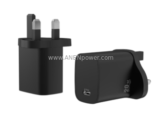 China UK plug 20W GaN PD Power Adapter 5V 3A, 9V 2.22A Type-C Charger 12V 1.67A USB Transformer supplier