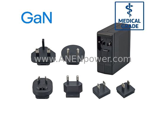 PD 65W GaN USB-C Medical AC Adapter Power Supply Interchangeable Plugs 5V 9V 12V 15V 20V Multi-Voltage Output supplier